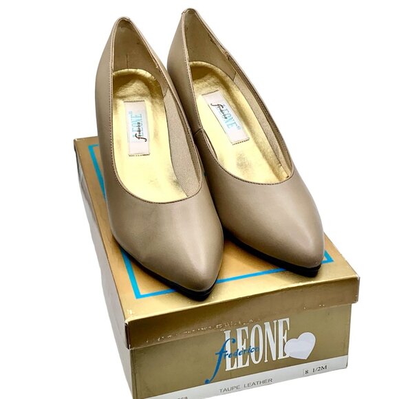 Taupe Minimalist Leather Pumps Interview Shoes Pumps Pageant Comfort Heels - Picture 7 of 11